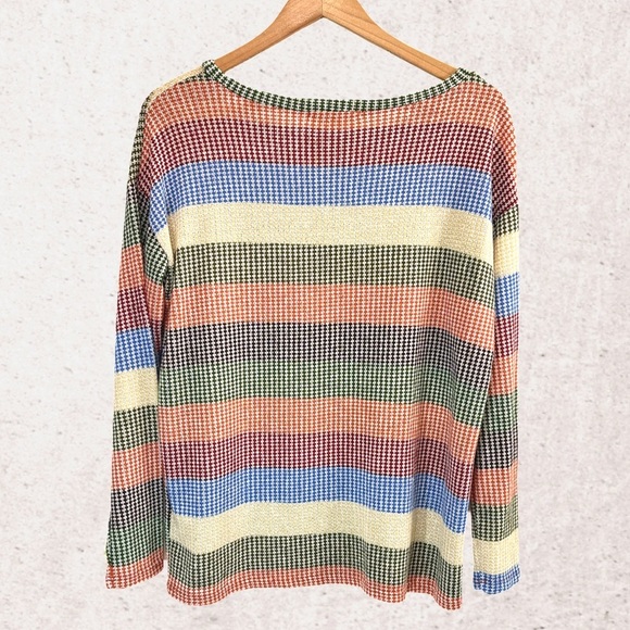 Orange and Green Crew Neck Striped Sweater - Picture 2 of 4